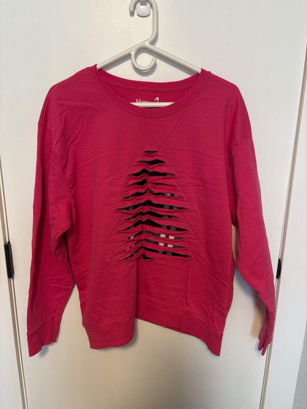Hanes Pink Distressed Slashed Sweatshirt XXL Grunge Punk Style